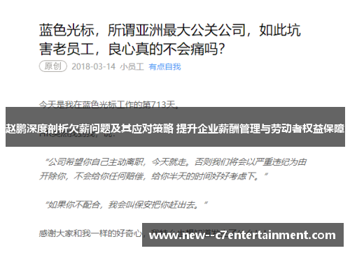 赵鹏深度剖析欠薪问题及其应对策略 提升企业薪酬管理与劳动者权益保障